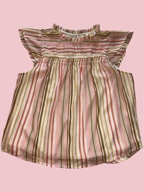 Faith and Joy Pink & Gold Striped Flutter Short Sleeve Top